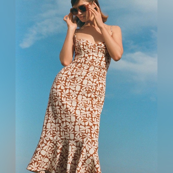 Anthropologie Hutch brown motif cream Floral Slim Midi Dress size large new - Picture 9 of 10